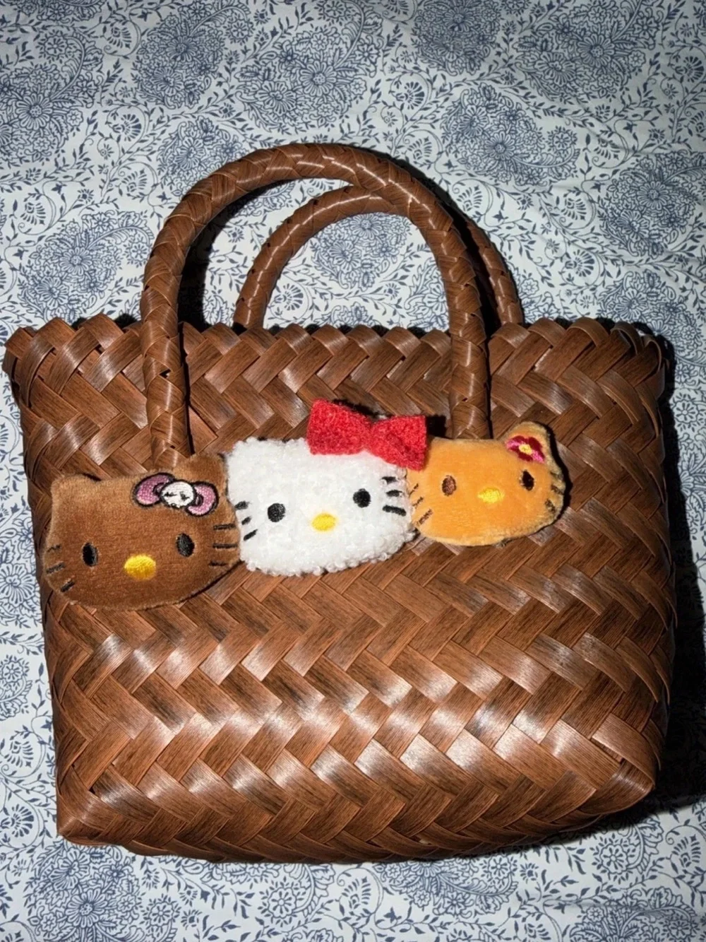 Hello Kitty Brown Woven Tote with Plush Character Charms